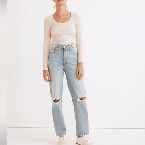 Madewell Denim - NWT Madewell Curvy Perfect Vintage Straight Jean Danby Wash: Knee-Rip Size 33P